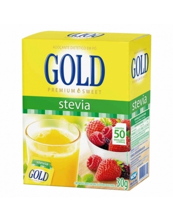 ADOÇANTE DIETETICO GOLD STEVIA PO 12X30G(SACHE 50UNDX0,06G)